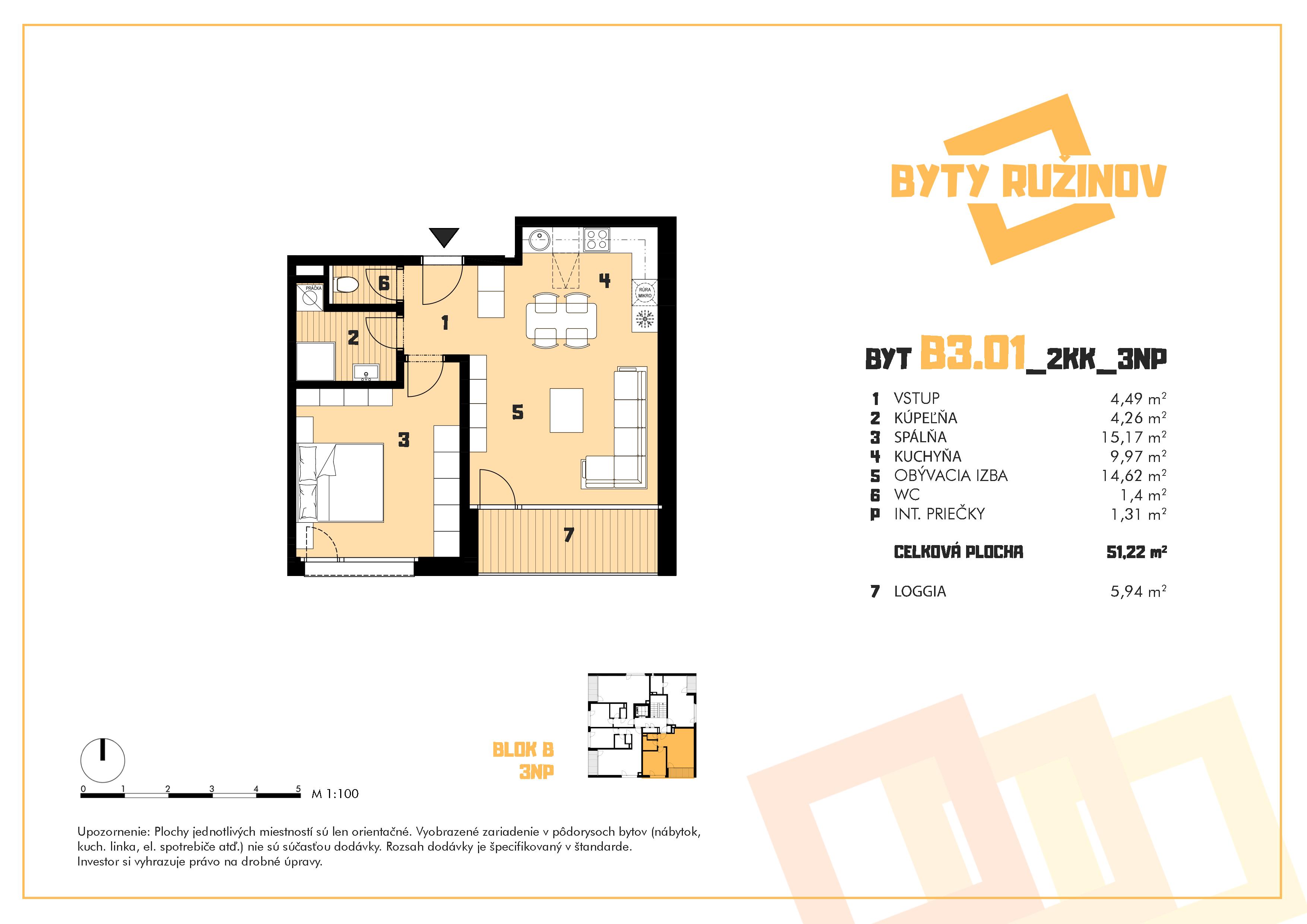 Byty Ružinov - B3.01 - Pôdorys