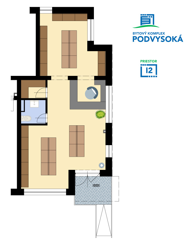 Bytový komplex Podvysoká - NP1 - 2 - Pôdorys