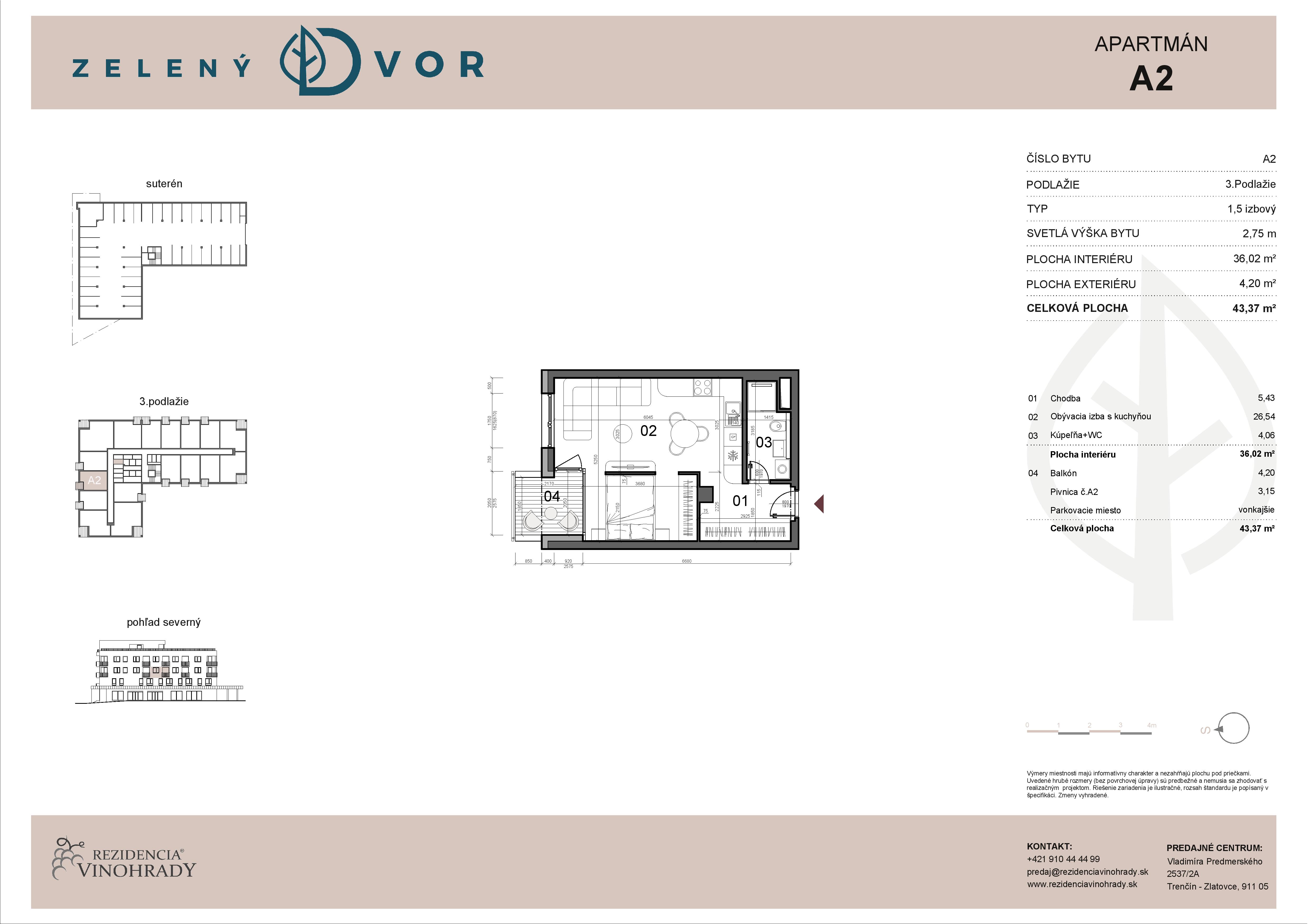 Trenčín Zelený dvor - Apartmán - 02 - Pôdorys